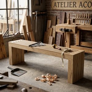 Banc scandinave en bois massif fabriqué à l'Atelier Collaboratif de l'Outaouais